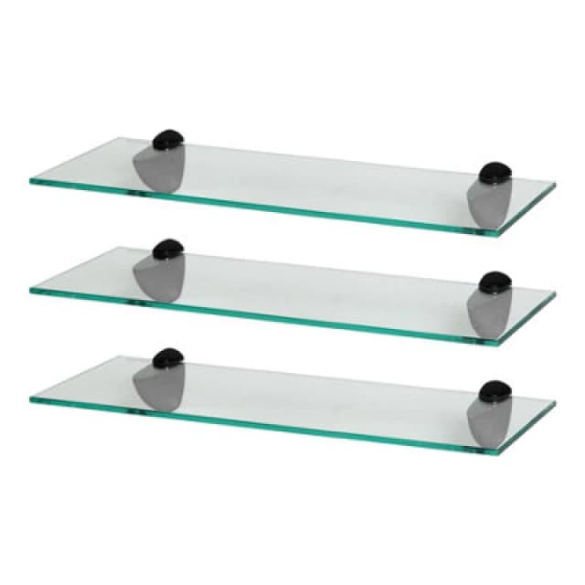 Harbour Housewares 3X Floating Glass Shelves - 50Cm - Black Brackets - Bathroom Shower Storage Vanity Display Unit Shelf