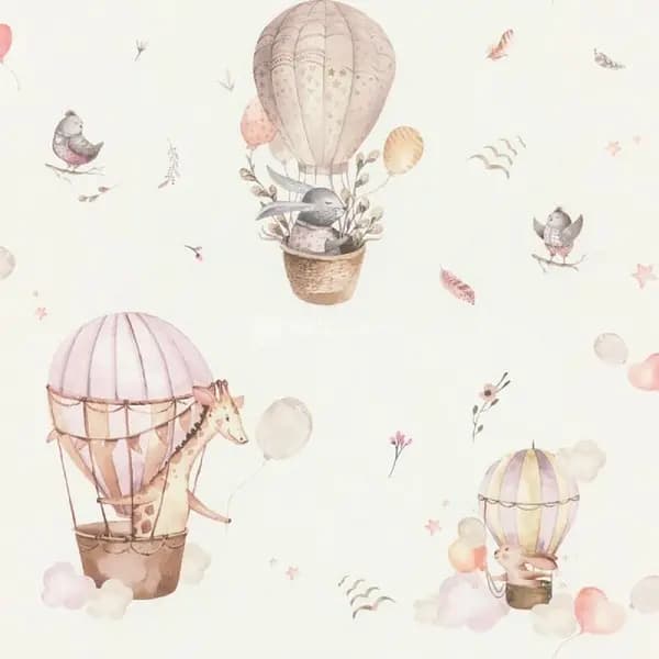 RASCH Rasch - Kids Hot Air Balloon Animal Print Pink Wallpaper Textured Paste The Wall WL-300529