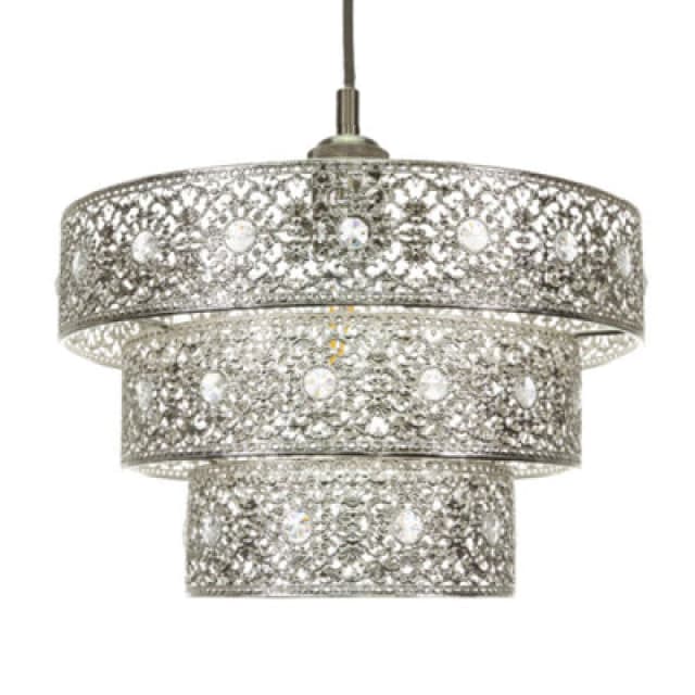 Happy Homewares Polished Silver Acrylic Gem Moroccan Style Triple Tier Pendant Lighting Shade