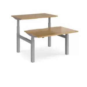 Height Adjustable Desk Back To Back Rectangular Desks 1200mm Oak Tops With Silver Frames Elev8 Touch