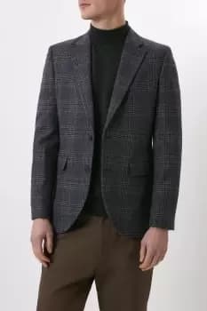 Mens Slim Fit Grey Neutral Over Check Blazer