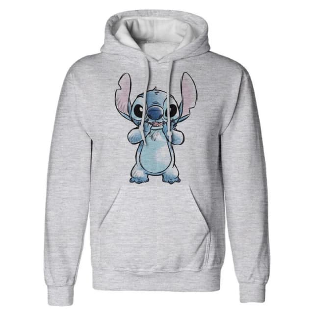 Lilo & Stitch Mens Hands On Face Sketch Hoodie in Grey Size: Medium Grey Male M
