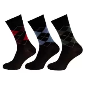 Mens Premium Patterned Bamboo Socks (3 Pairs) (UK 6-11 (EUR 39-45)) (Black/Argyle)