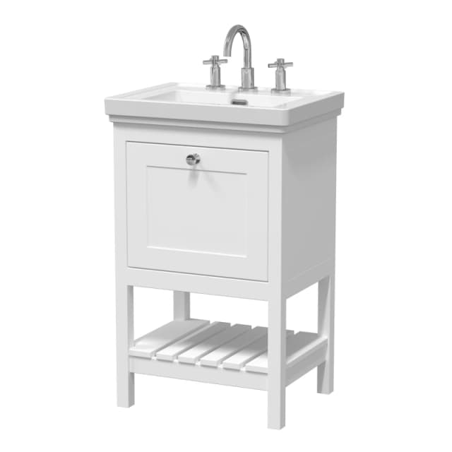 Balterley Floor Standing 1 Drawer Vanity 3 Tap Hole Fireclay Basin White 500mm White