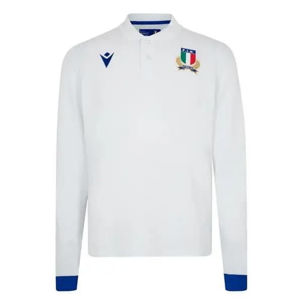 Macron Italy Rugby Away Polo Shirt 2023 2024 Adults - White S