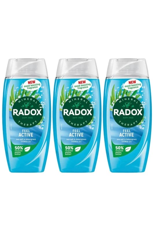 Radox 'Shower Gel' Feel Active with Sea Salt & Lemongrass, 3 x 225ml Blue female