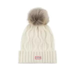 Hunter Cable Cuff Beanie with Pompom - White