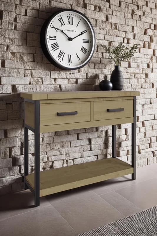 FWStyle FWStyle 2 Drawer Solid Pine Hallway Console Table in Brown Brown One Size Unisex 5056413124135