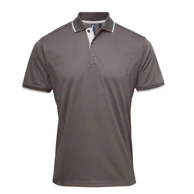 Premier Premier Men Coolchecker Contrast Pique Polo Shirt in Dark Grey Size: Small Dark Grey S Male 5063470758531
