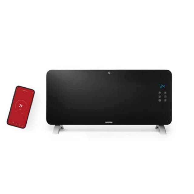 Geepas 2000W Smart Glass Panel Heater WiFi Thermostat Wall Mounted/Freestanding Radiator Black