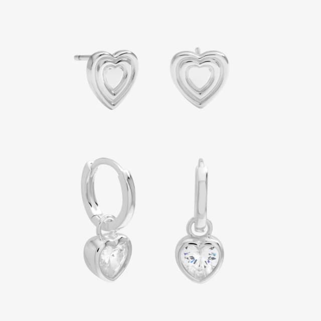 Inicio Sterling Silver Plated Heart Earrings - Pack of 2 Multi Earrings One Size Silver 41450311000