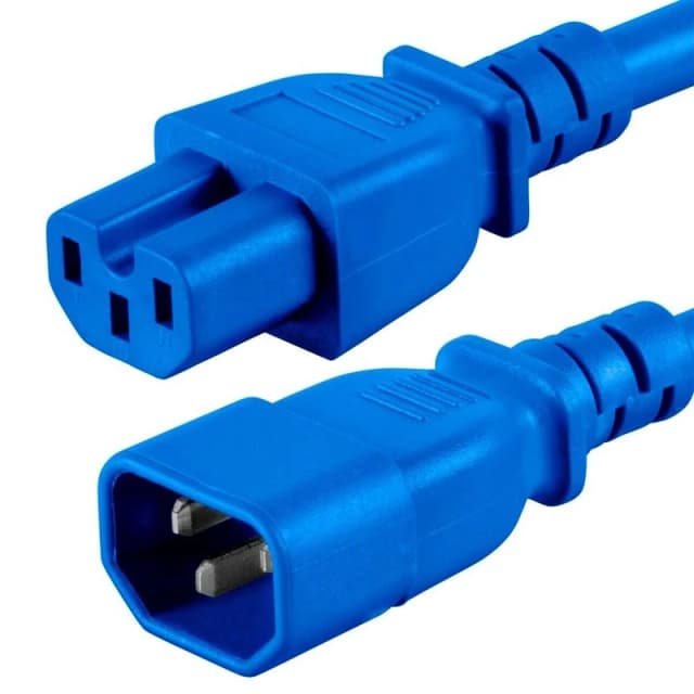 FDL 1M IEC MAINS EXT. CABLE - C14 PLUG TO C15 (HOT) SKT - Blue
