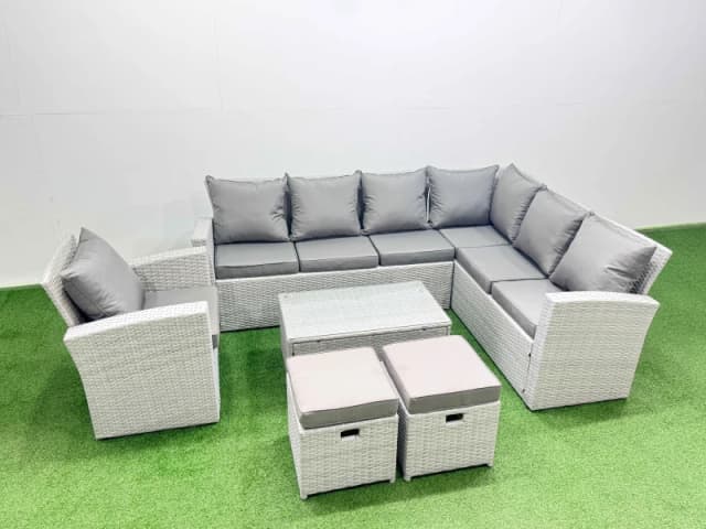 Fimous Garden Outdoor Rattan Furniture Set 9 Seater Rattan Garden Sofa Sets in Light Grey Light Grey Unisex