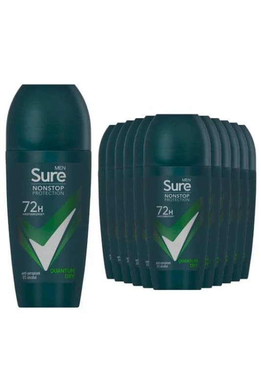 Sure Men 'Antiperspirant Deo' Roll On 72H Protection Quantum Dry, 12x50ml White male