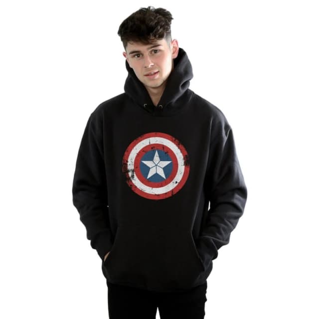 Marvel Marvel Men Captain America Civil War Distressed Shield Hoodie in Black Size: Small Black S Male 5057981029853