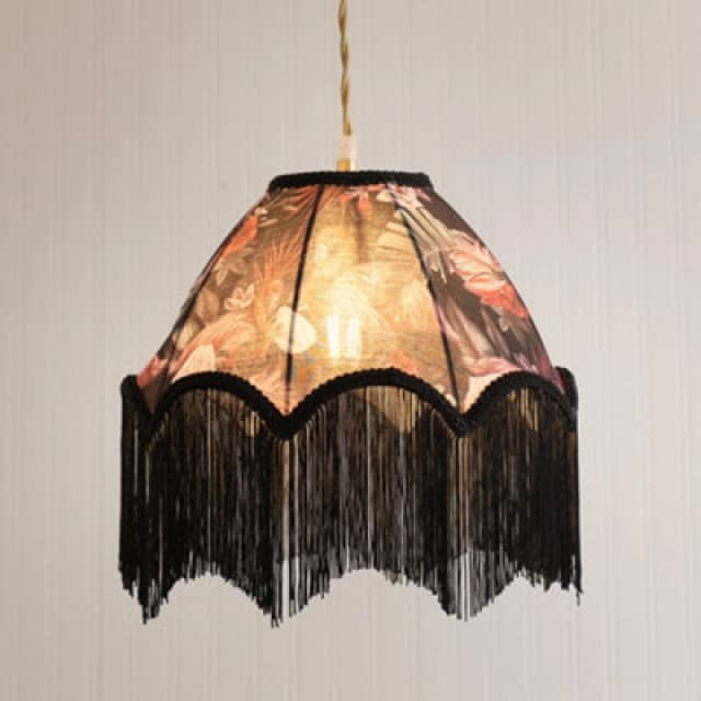ValueLights ValueLights Rosette Scalloped Flamingo Fabric Lamp Shade with Black Tassels and LED Bulb Multi One Size Unisex 5059406065798