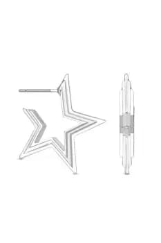 Silver Ridged Star Hoop Earrings