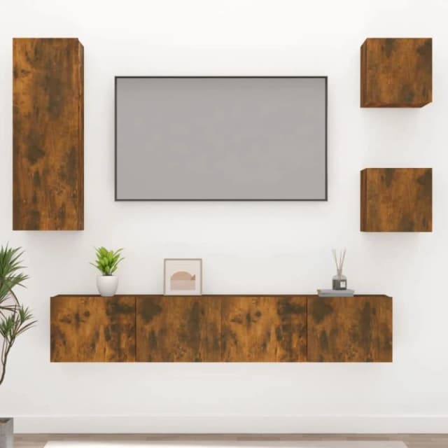VIDAXL 5 Piece tv Cabinet Set Smoked Oak Engineered Wood Vidaxl 8720287105893