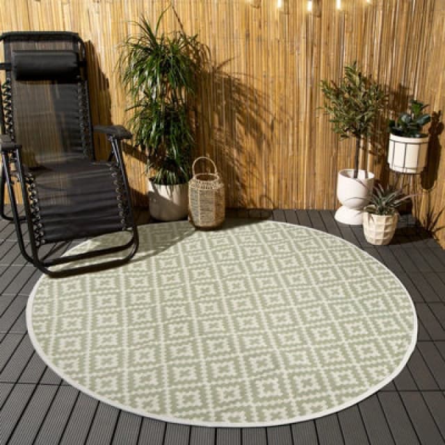 OHS OHS Outdoor Rug Garden Geometric Round Waterproof Area Mat in Green Size: Large Green Large Unisex 5027434209293