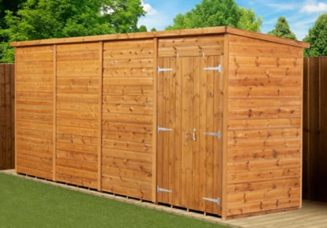 Empire Sheds Empire Modular Pent 16X4 Dipped Treated Tongue And Groove Wooden Garden Shed Double Door (16' X 4' / 16ft X 4ft) (16X4)