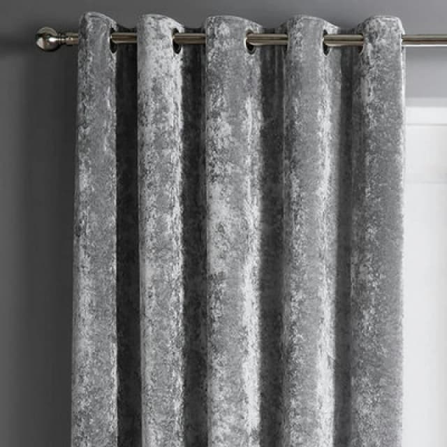 Intimates Crushed Velvet Ready Made Eyelet Curtains - Silver
