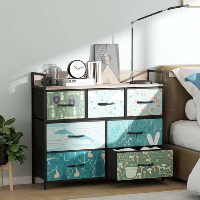 HOMCOM 6-Drawer Chest of Drawers, Fabric Dresser with Open Shelf, Blue 83D-033V02BU