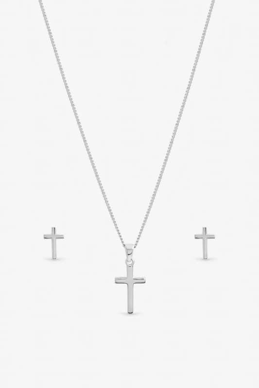 Inicio Womens Sterling Silver Plated Polished Cross Set - Gift Box Silver Female One Size