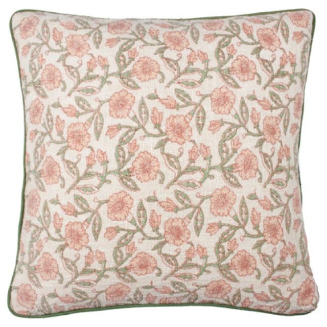 Paoletti Delphine Square Floral Piped Polyester Filled Cushion Pale Pink