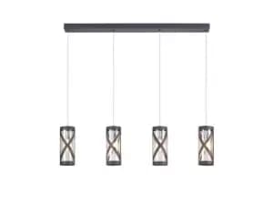 4 Light Bar Linear Ceiling Pendant E14, Matt Grey, Polished Chrome, Cognac