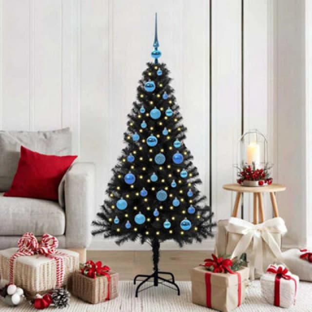 vidaXL Christmas Tree with 150 LEDs with Stand, Blue Balls Black 150cm PVC, Black 3396472