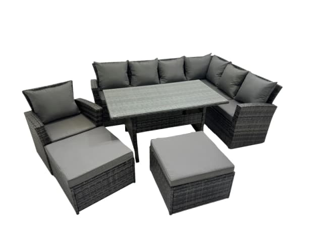 Fimous 9 Seater Patio Dining Corner Sofa Sets with Chair Dark Grey Mixed Dark Grey Unisex