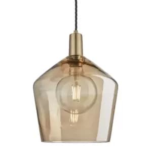 Industville Sleek Tinted Glass Schoolhouse Amber Pendant / 5. 5" Pewter Holder