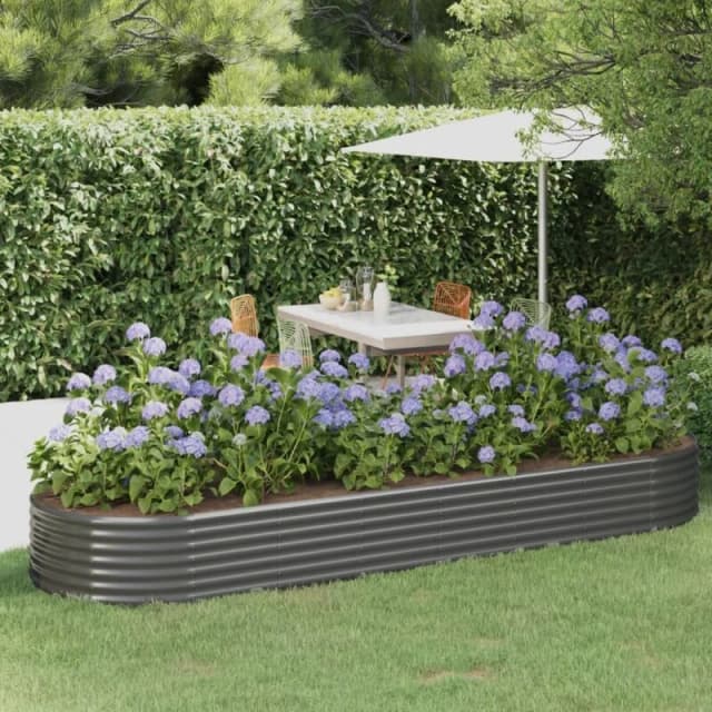 vidaXL Garden Raised Bed Powder-coated Steel 322x100x36cm Grey 318999