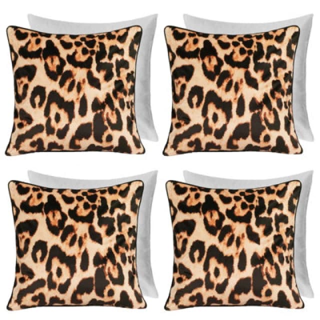 OHS OHS 4 Pack Leopard Matte Velvet Filled Cushion Covers in Natural Size: 45cm x 45cm Natural 45cm x 45cm Unisex 5027434216550