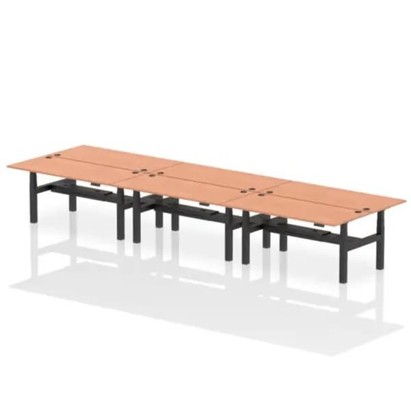 Air Air Back-to-Back 1800 x 800mm Height Adjustable 6 Person Bench Desk Beech Top with Cable Ports Black Frame HASCP6P18800BCHB