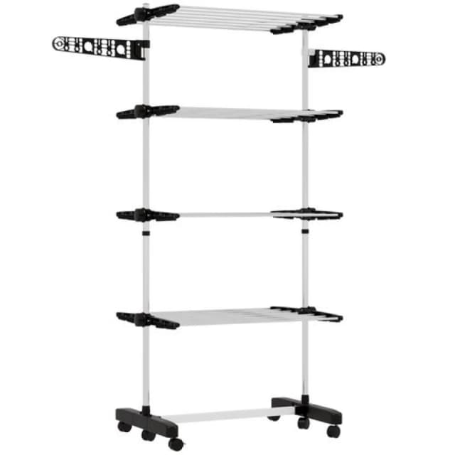 HOMCOM 4-Tier Large Clothes Airer Stainless Steel Clothes Drying Rack Black Black