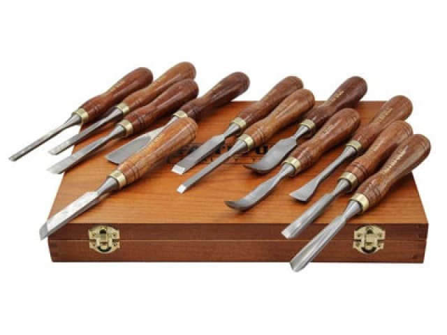 Faithfull 12 Piece Wood Carving Chisel Set in Case FAIWCSET12F