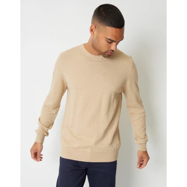 Threadbare 'Townfield' Mini Cable Textured Knit Crew Neck Jumper Natural