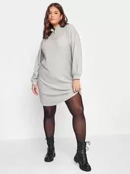 Yours Yours Soft Touch Rib Half Zip Midi Dress, Grey, Size 18, Women