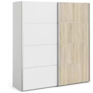 Verona Sliding Wardrobe 180cm in White with White and Oak doors with 5 Shelves - White and Oak