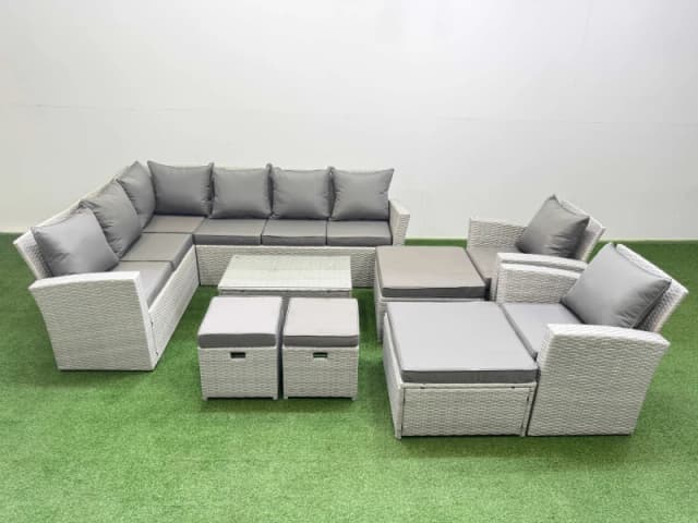 Fimous 12 Seater Garden Outdoor PE Rattan Furniture Set with 4 Footstools 2 Chair Light Grey Mixed Light Grey Unisex
