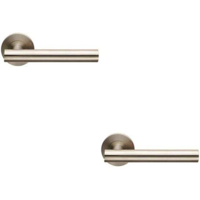 Loops 2x PAIR Straight Round T Bar Lever on Slim Round Rose Concealed Fix Satin Steel Metallics