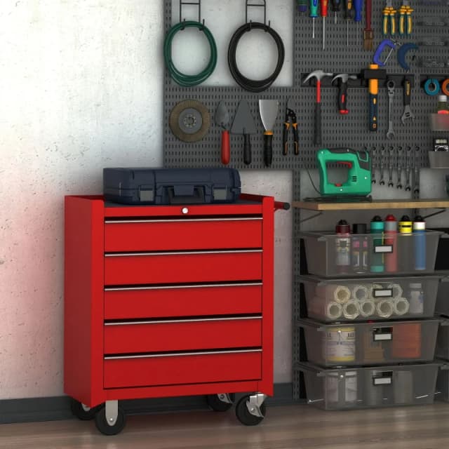 HOMCOM Homcom - Tool Trolley with 5 Drawers Steel Tool Chest on Wheels with Handle Red 5056725351403