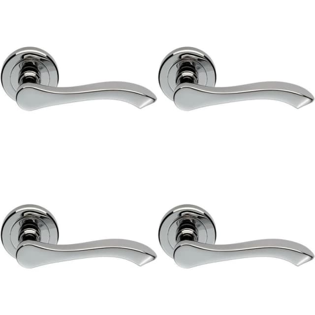 Loops 4x PAIR Scroll Shaped Handle on Chamfered Edged Round Rose Polished Chrome Multi