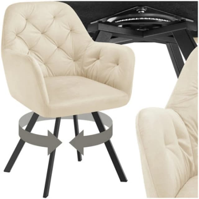 Tectake 1 Armchair Lucia - Padded, Quilted Pattern, 180 Degree Swivel Chair - Cream