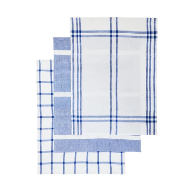 Premier Housewares Doro Absorbent Set Of Three Waffle Tea Towels, Durable Efficient Tea Towels, Soft Tea Towels For Kitchen Blue