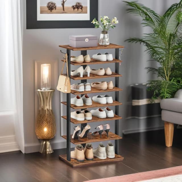 Rafaelo Mobilia 8 Tier Wide Shoe Rack in Brown Brown Unisex