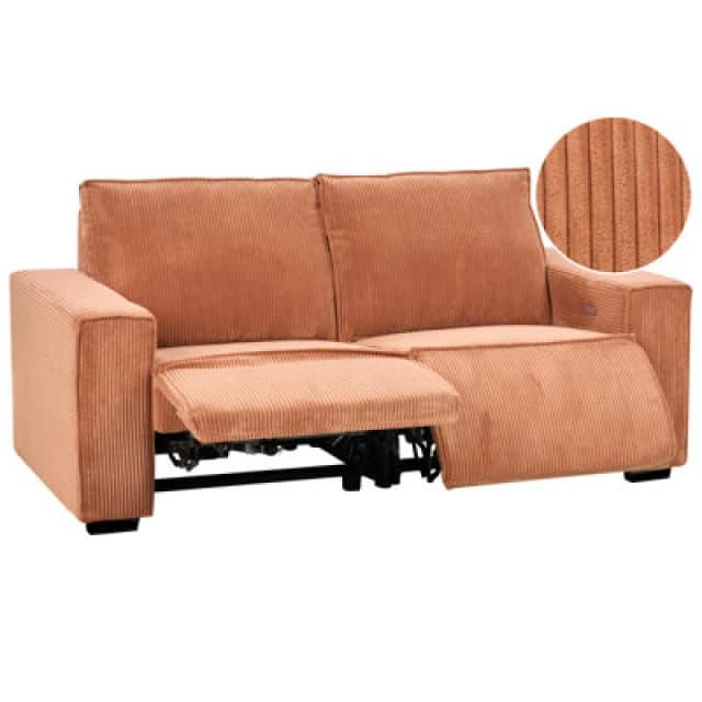 Beliani Electric Recliner Sofa 2 Seater Nukari Corduroy Orange