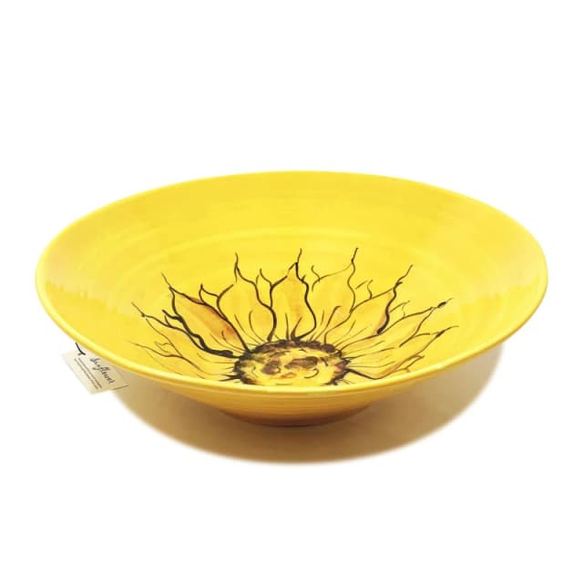 Verano Spanish Ceramics Sunflower Hand Painted Ceramic Yellow Kitchen Dining Large Conical Bowl (Diam) 37cm Yellow