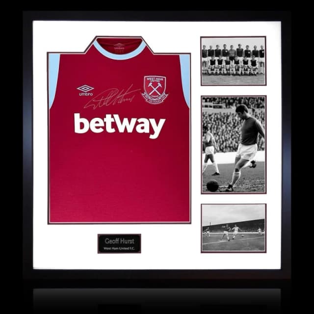 The Fan Cave Geoff Hurst Signed West Ham Shirt Elite Frame Maroon unisex 820mm x 82